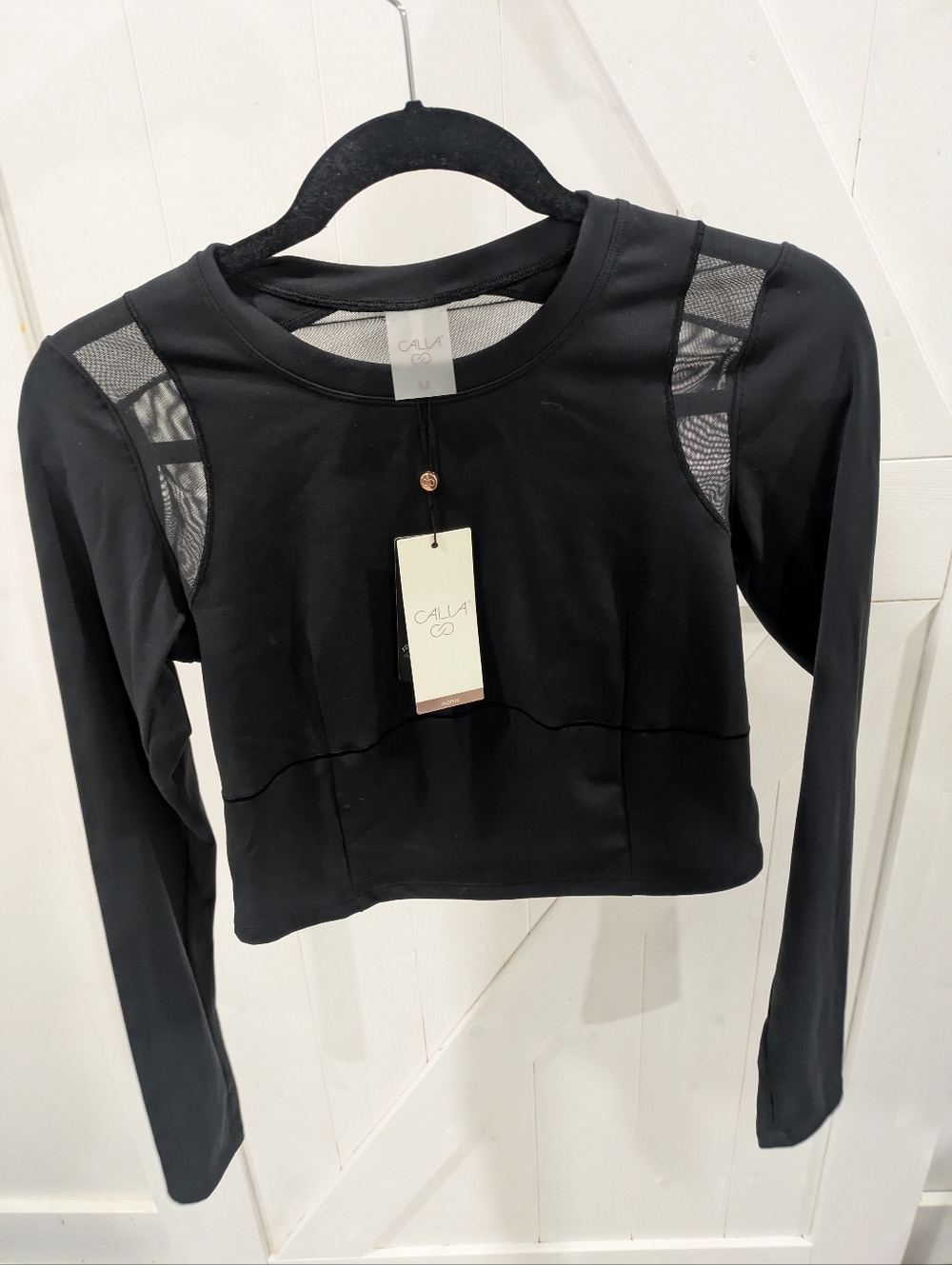 NWT Calia Black Long-Sleeve Mesh Shoulder/Back Crop Top